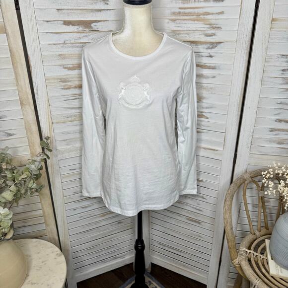 VTG 90s RALPH LAUREN ACTIVE Women's Large Crest Logo White Top Preppy Classic - Picture 2 of 13